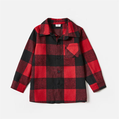 Christmas Red Plaid Splicing Black Long-sleeve Sets