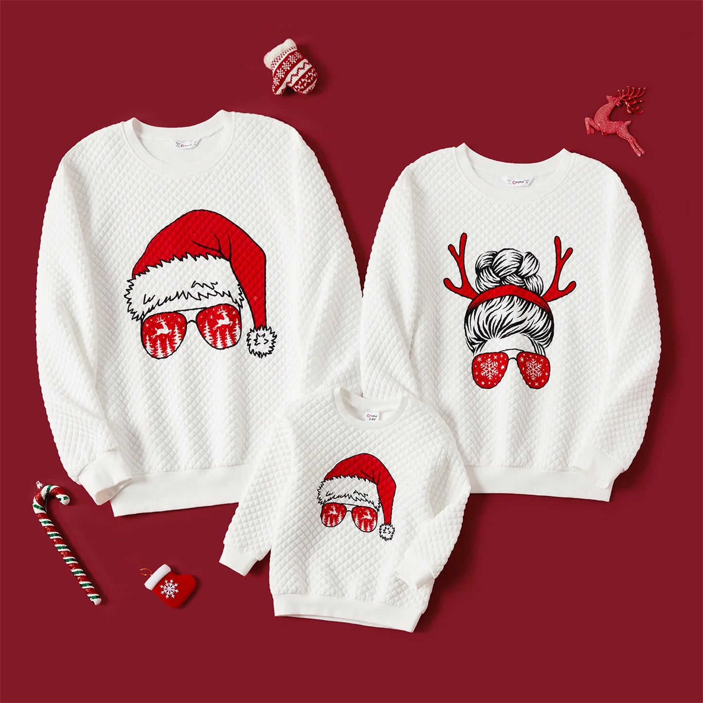 Print White Family Matching Textured Sweatshirts