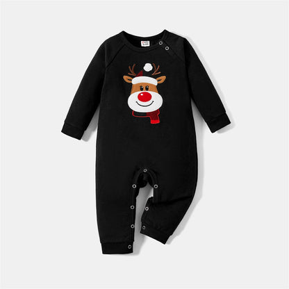 Cartoon Reindeer Patch Long-sleeve Tops