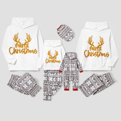 Embroidered Long-sleeve Hooded Fleece Pajamas Sets