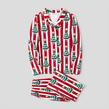 Trees Print Stripes Long-sleeve Pajamas Sets