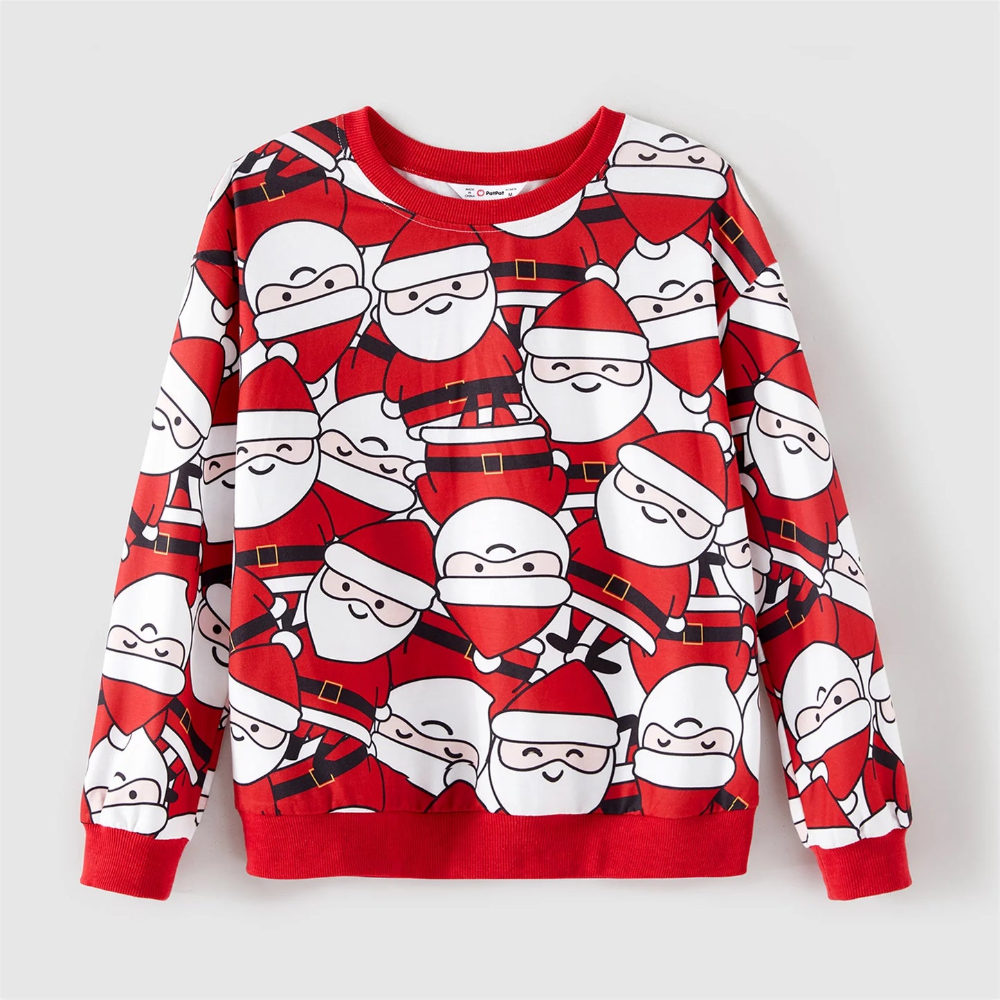 Santa Claus Print Red Long-sleeve Sweatshirts Set