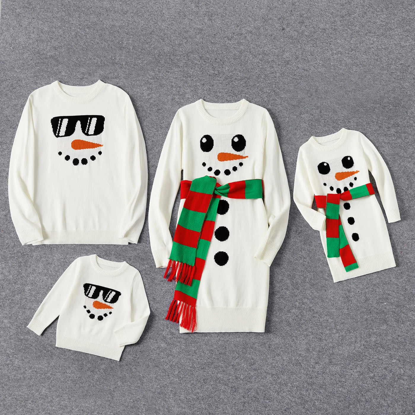 Snowman White Knitted Belted Dresses and Tops Sets