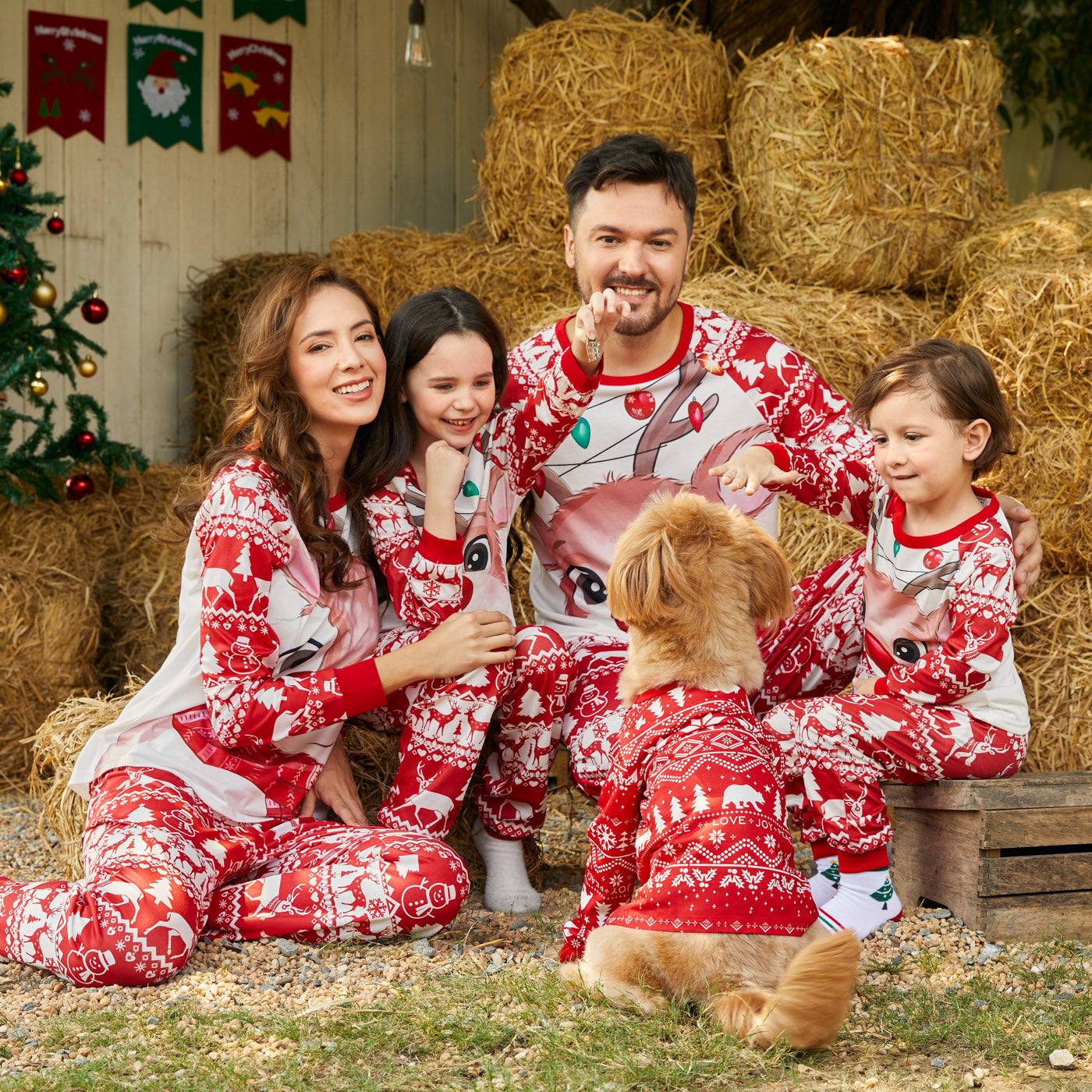 Print Red Family Looks Raglan-sleeve Pajamas Sets