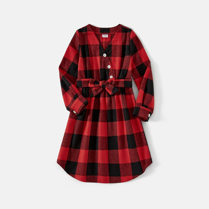 Red and Black Plaid Matching Family Clothes Sets