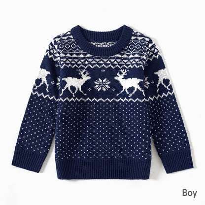 Deer Graphic Long-sleeve Knitted Sweater