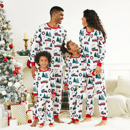 Tree & Car Print Long-sleeve Pajamas Family Sets