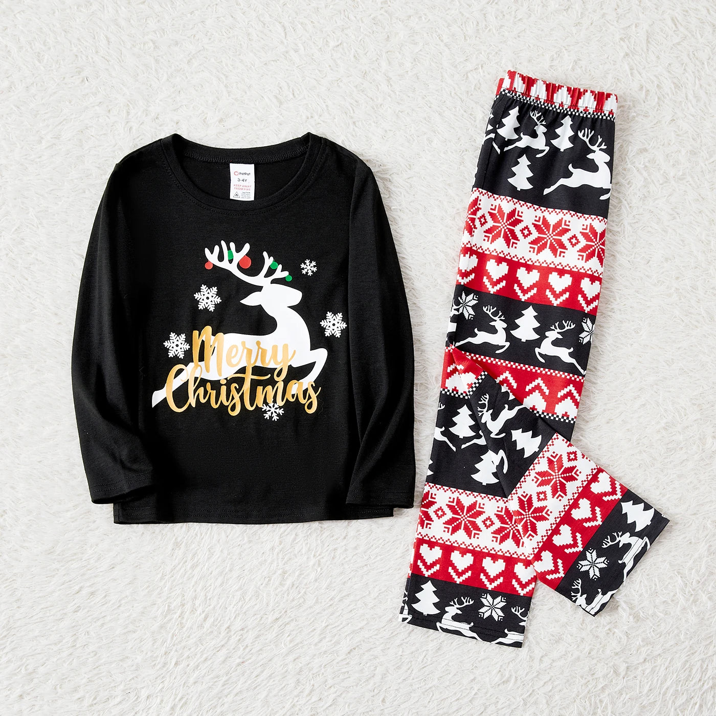 Deer & Letter Print Black Long-sleeve Pajamas Sets