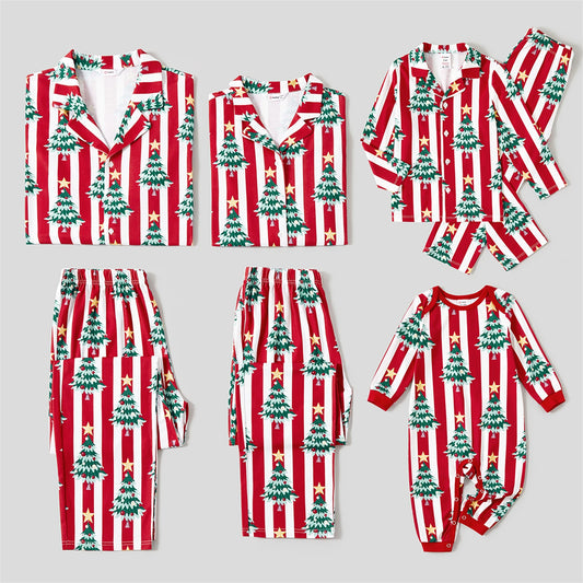 Trees Print Stripes Long-sleeve Pajamas Sets