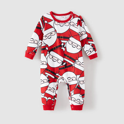 Santa Claus Print Red Long-sleeve Sweatshirts Set