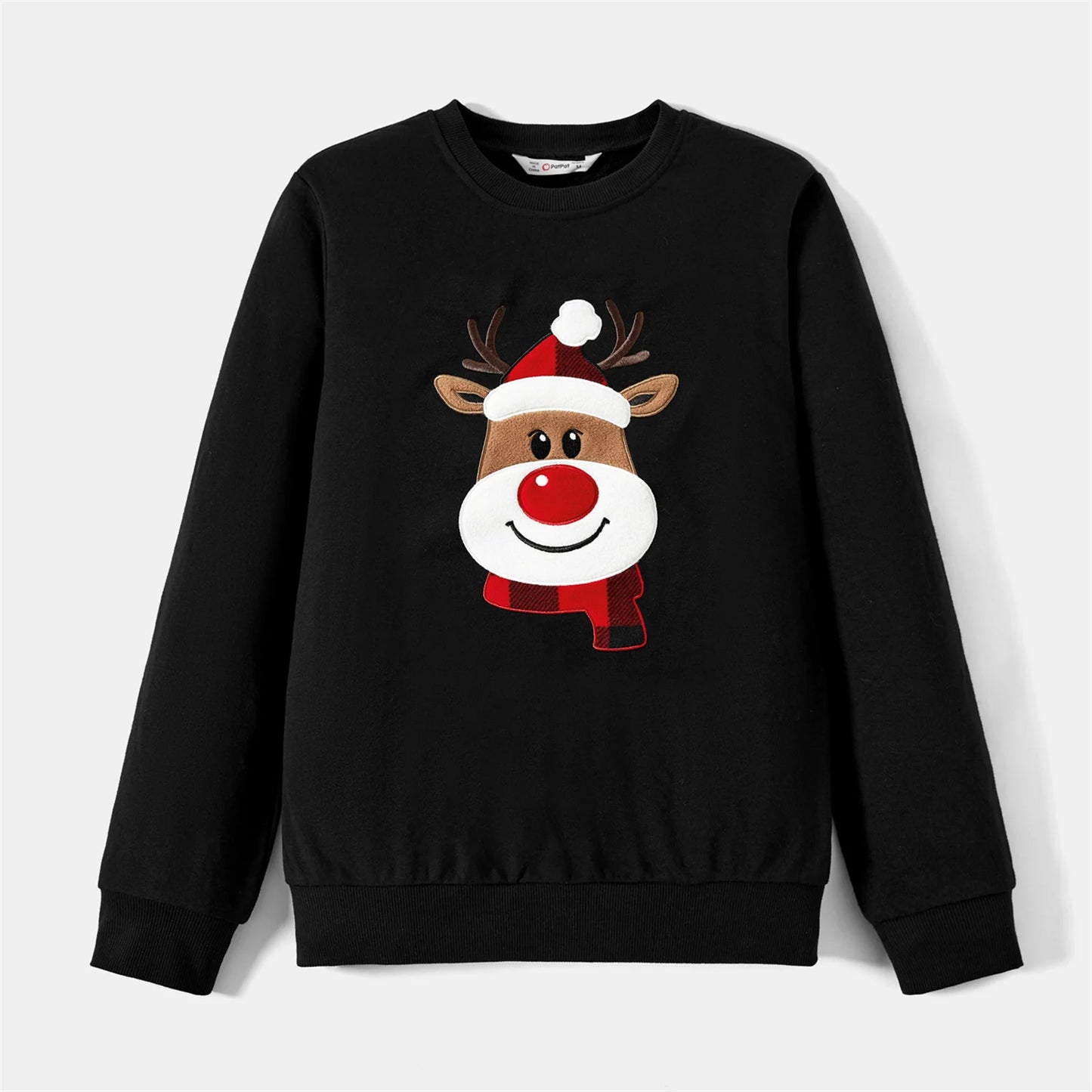 Cartoon Reindeer Patch Long-sleeve Tops