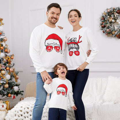 Print White Family Matching Textured Sweatshirts