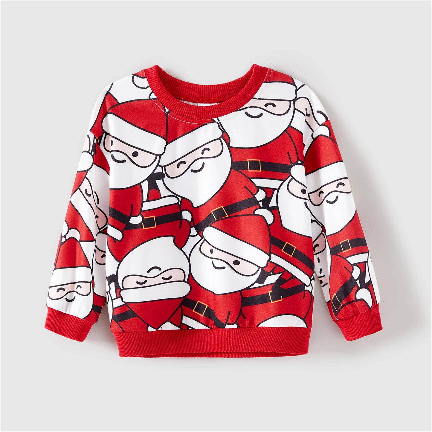 Santa Claus Print Red Long-sleeve Sweatshirts Set