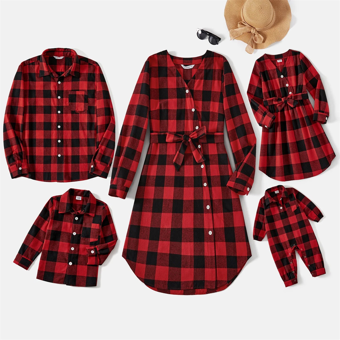 Red and Black Plaid Matching Family Clothes Sets