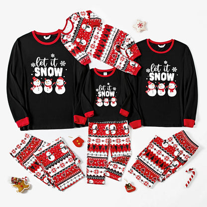 Christmas Letter and Snowman Print Pajamas Sets