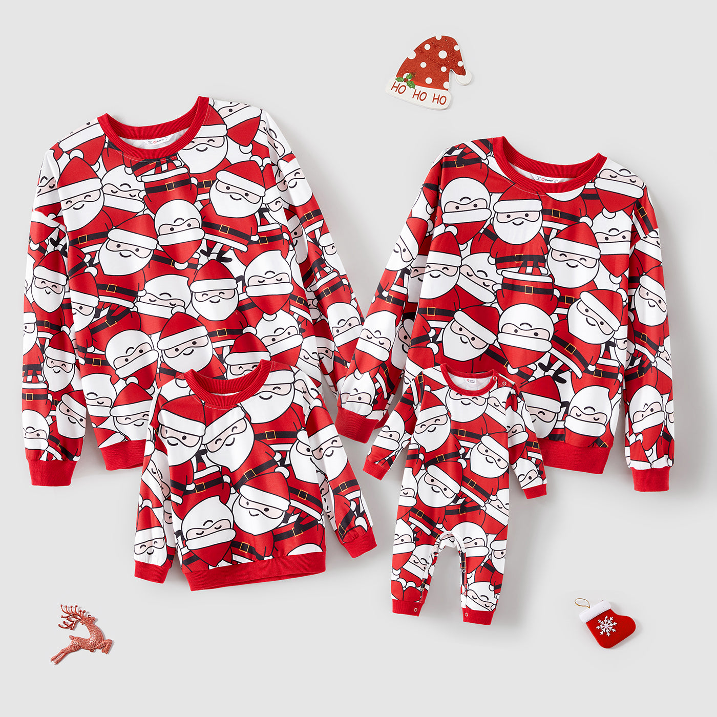 Santa Claus Print Red Long-sleeve Sweatshirts Set