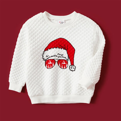 Print White Family Matching Textured Sweatshirts