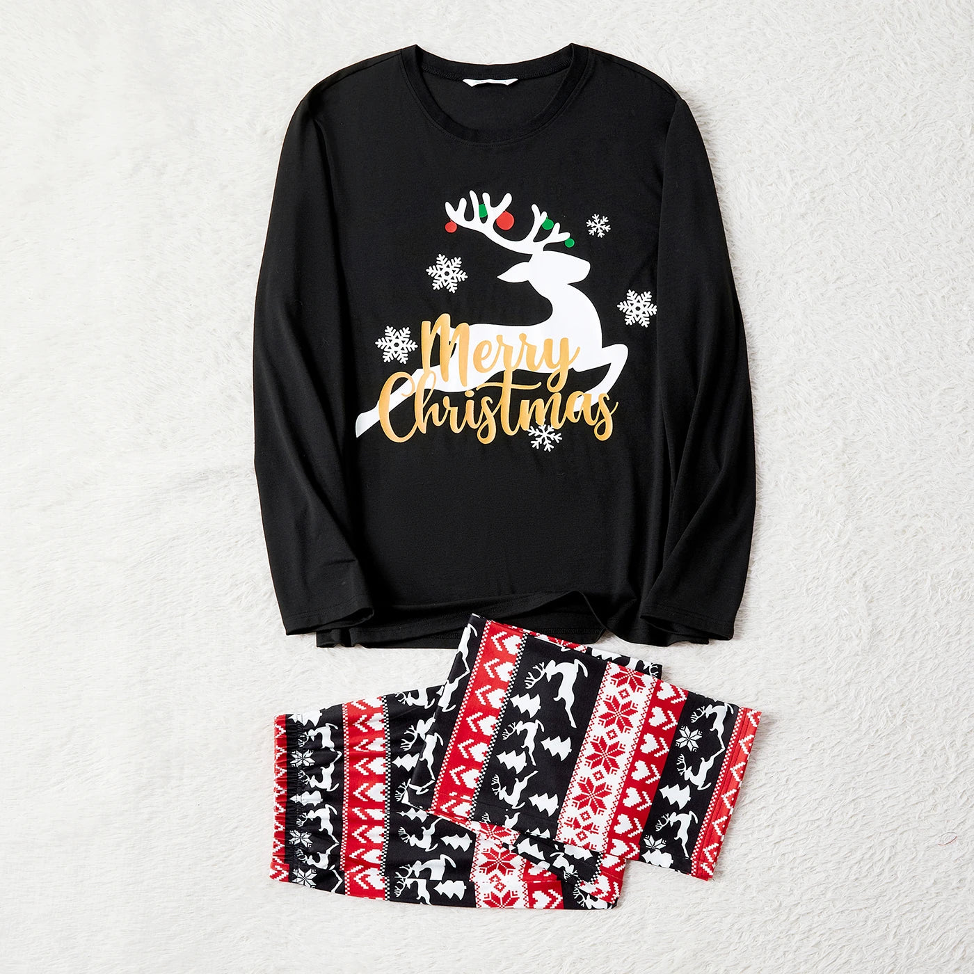 Deer & Letter Print Black Long-sleeve Pajamas Sets