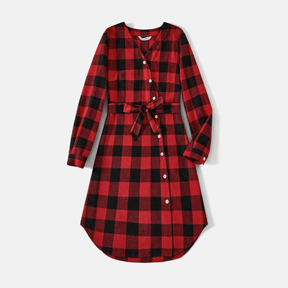 Red and Black Plaid Matching Family Clothes Sets