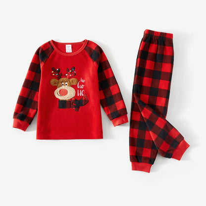 Embroidered Plaid Thickened Polar Fleece Pajamas Sets