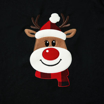 Cartoon Reindeer Patch Long-sleeve Tops